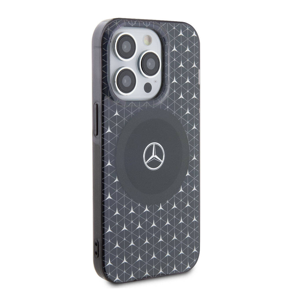 Mercedes Benz iPhone 15 Pro Max Orjinal Lisanslı M-safe Şarj Özellikli Çift Katmanlı Mini Yıldız Desenli Kılıf