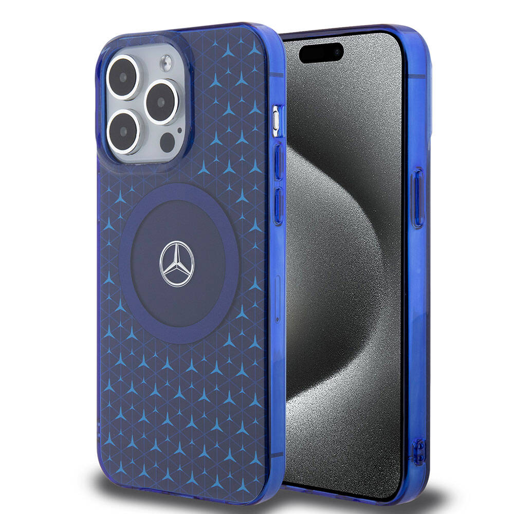 Mercedes Benz iPhone 15 Pro Max Orjinal Lisanslı M-safe Şarj Özellikli Çift Katmanlı Mini Yıldız Desenli Kılıf