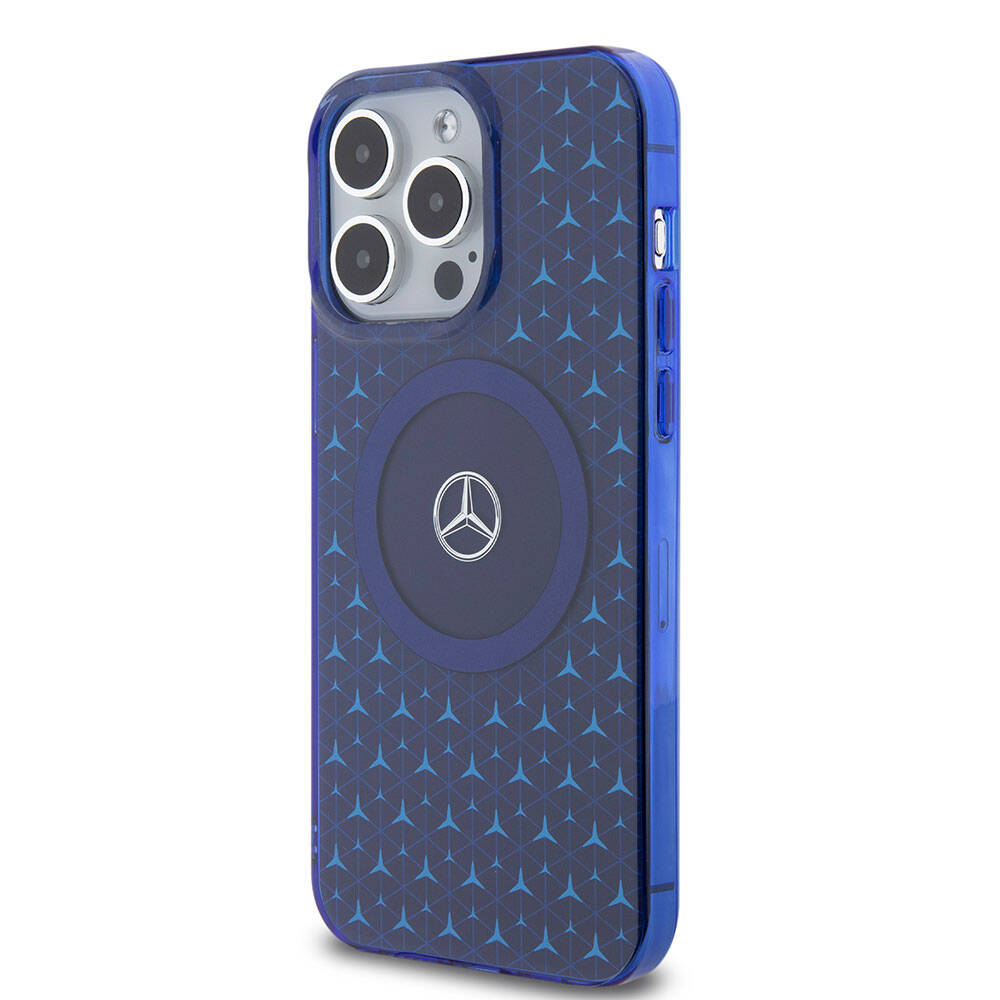 Mercedes Benz iPhone 15 Pro Max Orjinal Lisanslı M-safe Şarj Özellikli Çift Katmanlı Mini Yıldız Desenli Kılıf