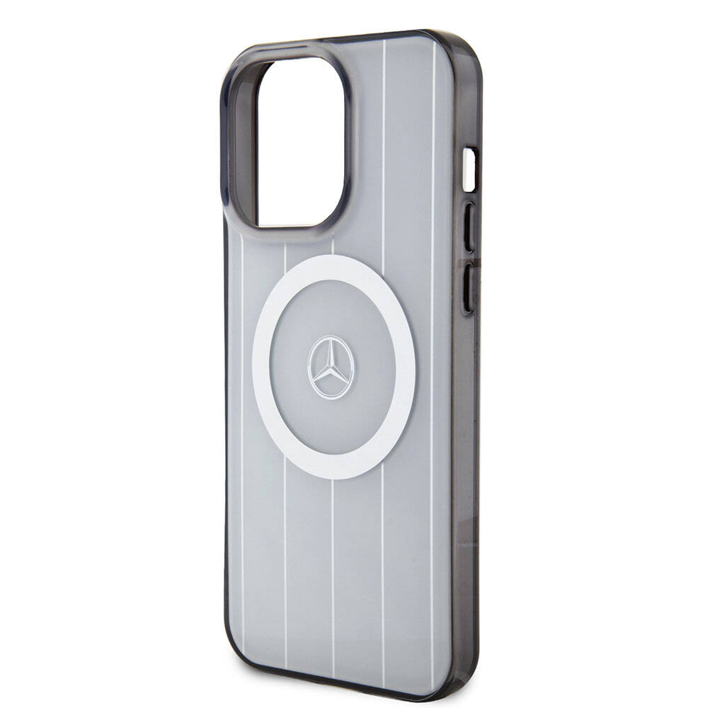 Mercedes Benz iPhone 15 Pro Max Orjinal Lisanslı M-safe Şarj Özellikli Çift Katmanlı Paralel Çizgi Desenli Kılıf