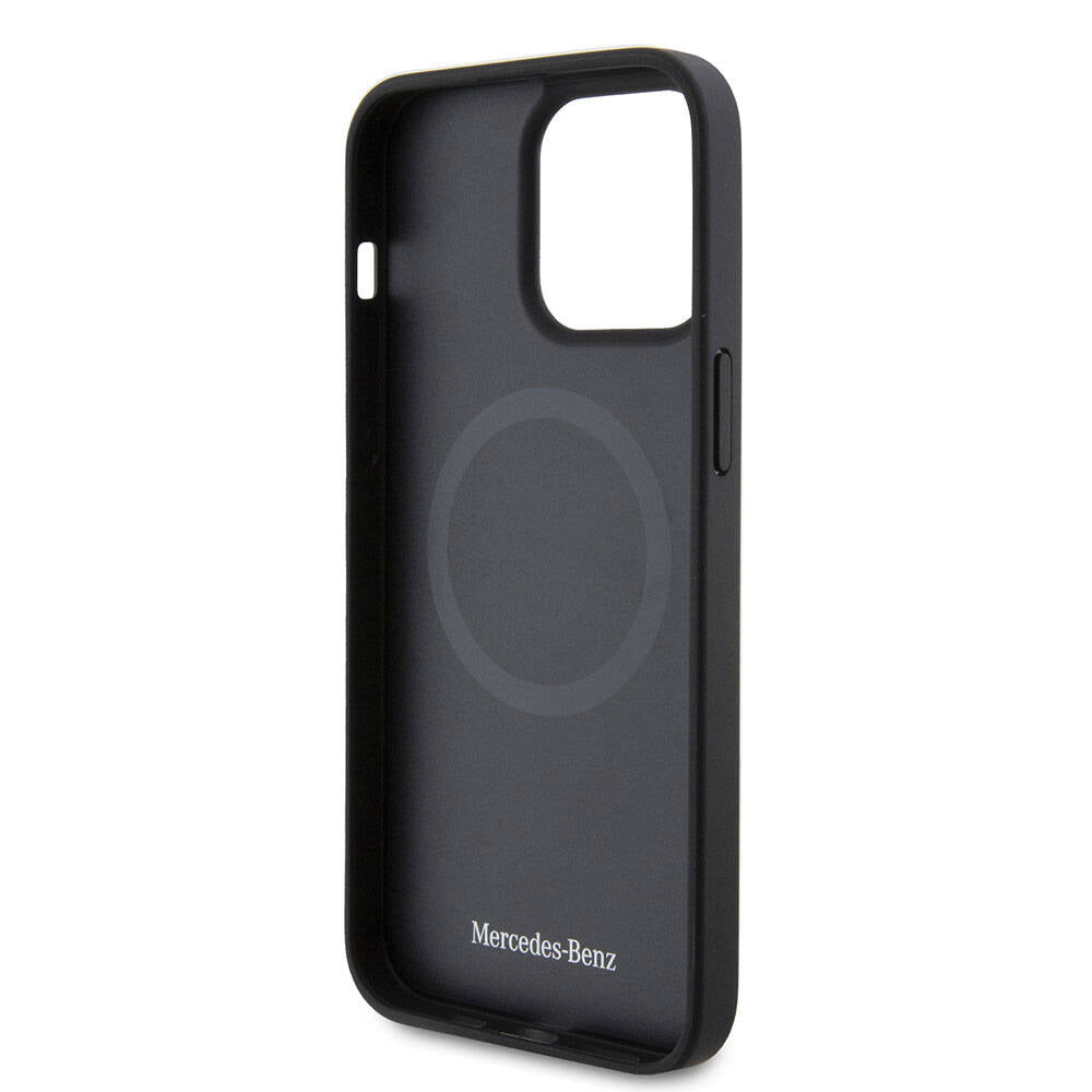 Mercedes Benz iPhone 15 Pro Max Orjinal Lisanslı M-safe Şarj Özellikli Metal Yıldız Logolu Pürüzsüz Deri Kılıf
