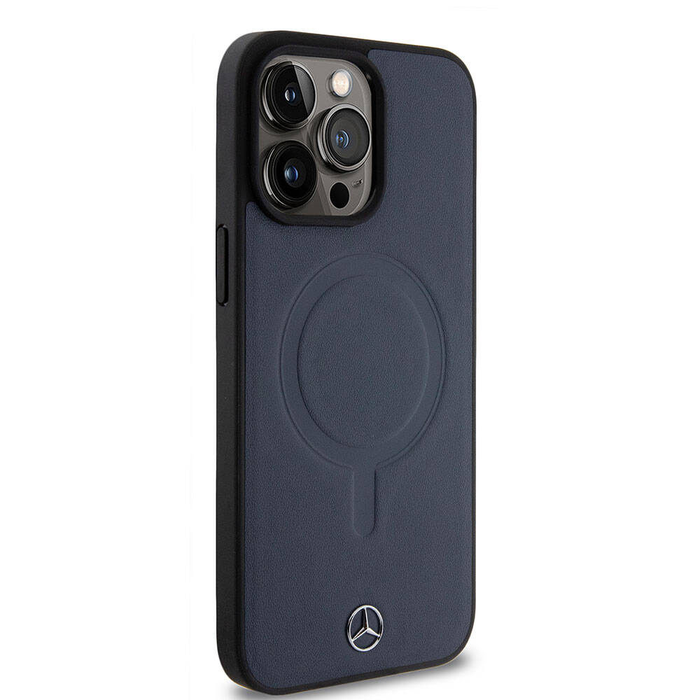 Mercedes Benz iPhone 15 Pro Max Orjinal Lisanslı M-safe Şarj Özellikli Metal Yıldız Logolu Pürüzsüz Deri Kılıf