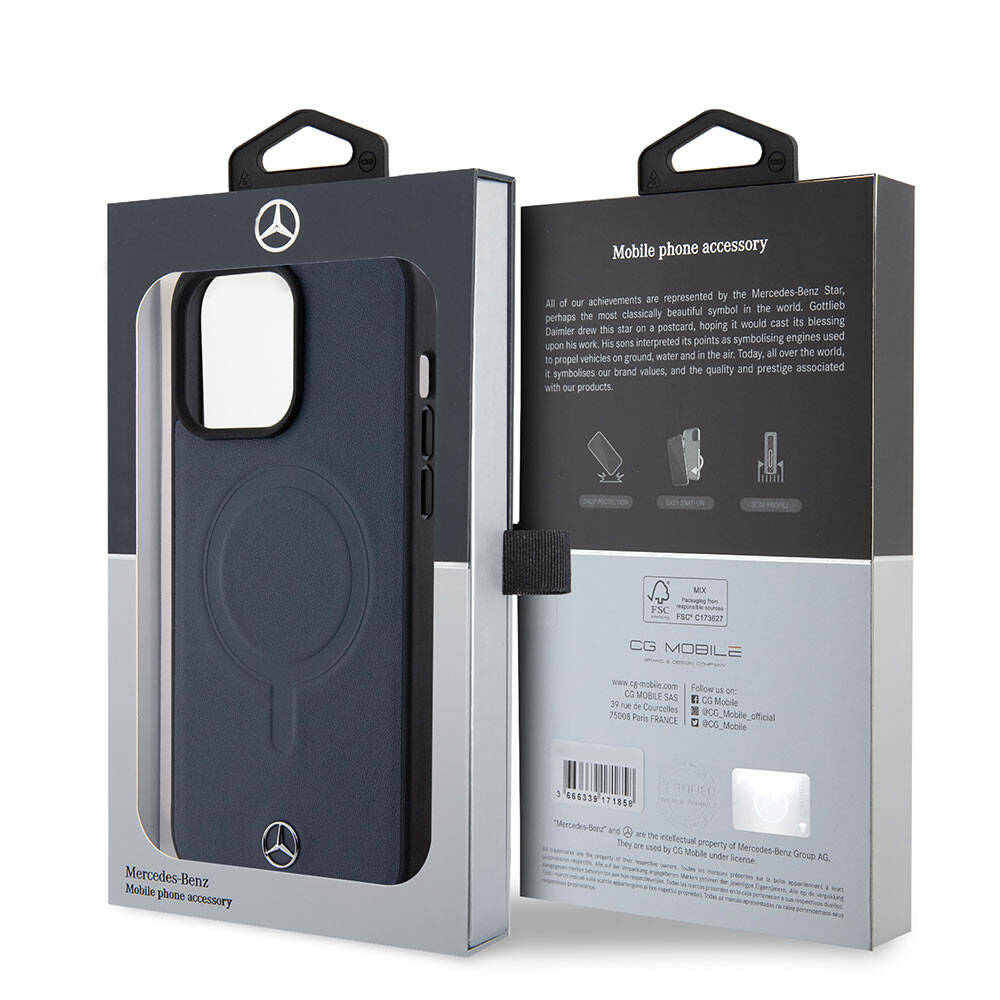 Mercedes Benz iPhone 15 Pro Max Orjinal Lisanslı M-safe Şarj Özellikli Metal Yıldız Logolu Pürüzsüz Deri Kılıf