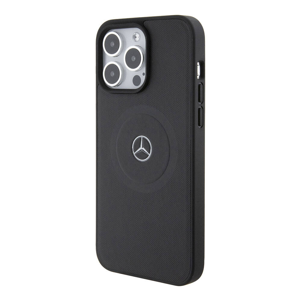 Mercedes Benz iPhone 15 Pro Max Orjinal Lisanslı M-safe Şarj Özellikli Pike Desenli Baskı Logolu Deri Kılıf