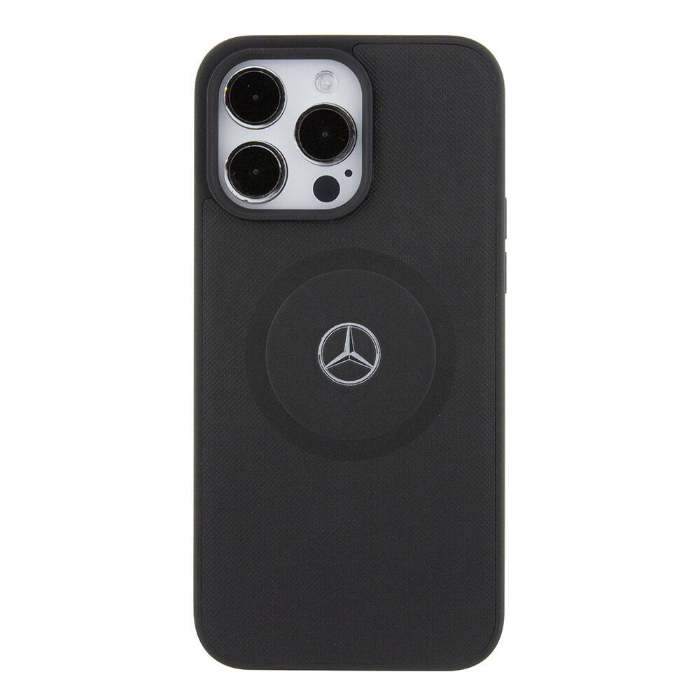 Mercedes Benz iPhone 15 Pro Max Orjinal Lisanslı M-safe Şarj Özellikli Pike Desenli Baskı Logolu Deri Kılıf