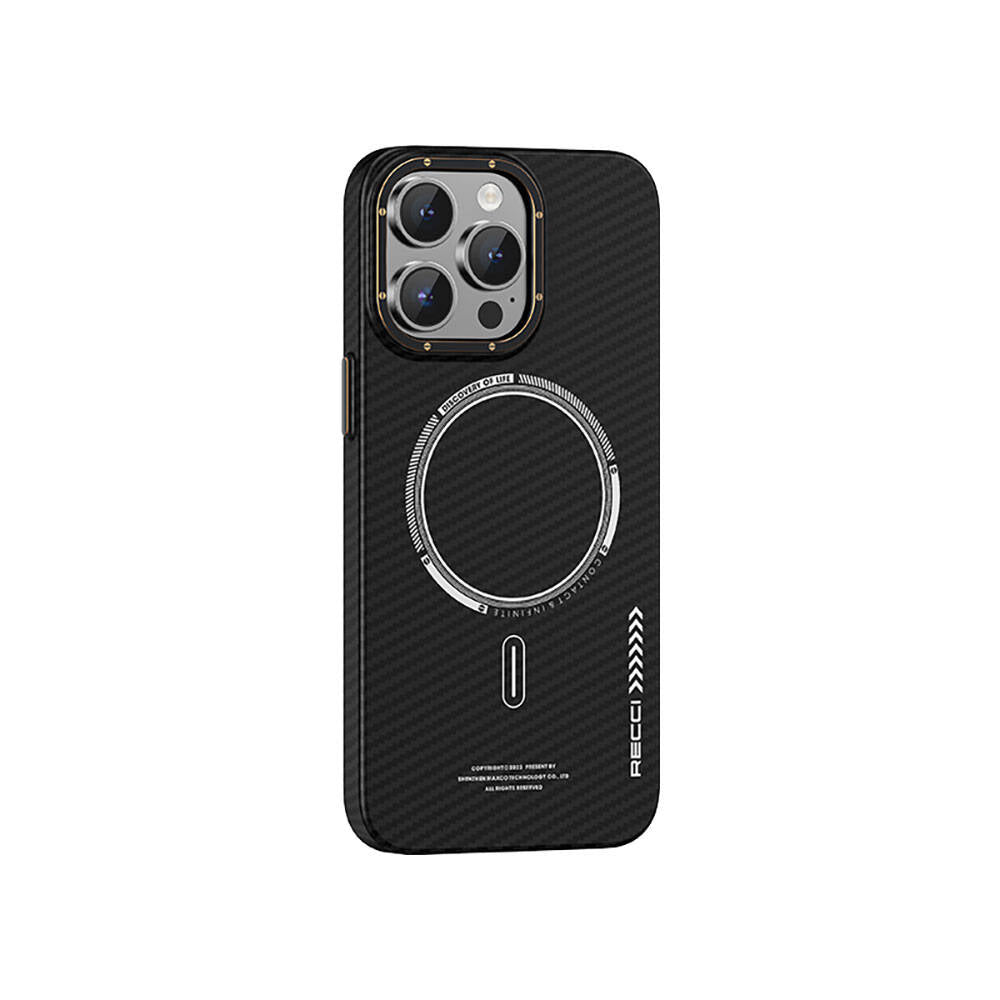 Recci Machinist Serisi iPhone 15 Pro Max M-safe Şarj Özellikli Magnetik Karbon Kılıf