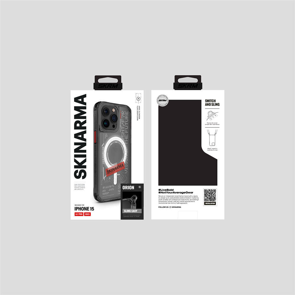 SkinArma iPhone 15 Pro Max M-safe Şarj Özellikli Yazı Desenli Airbag Tasarımlı Orion Kılıf