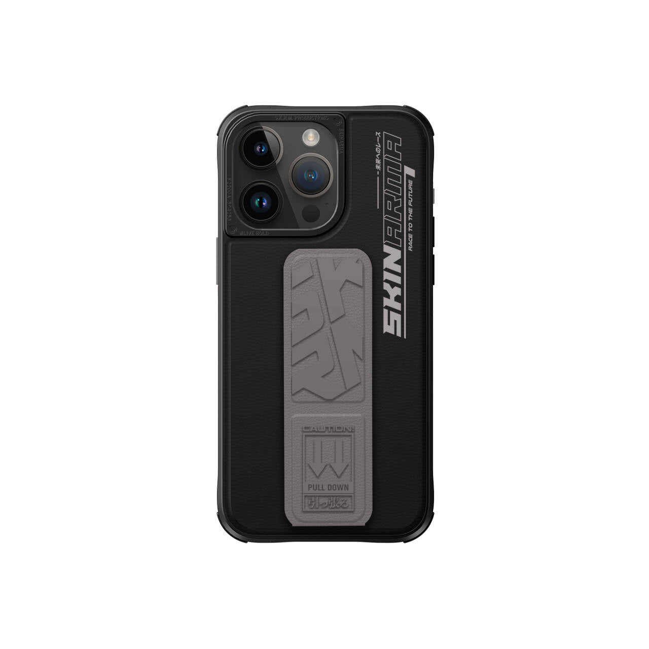 SkinArma iPhone 15 Pro Max Standlı Deri Görünümlü Slate Kılıf