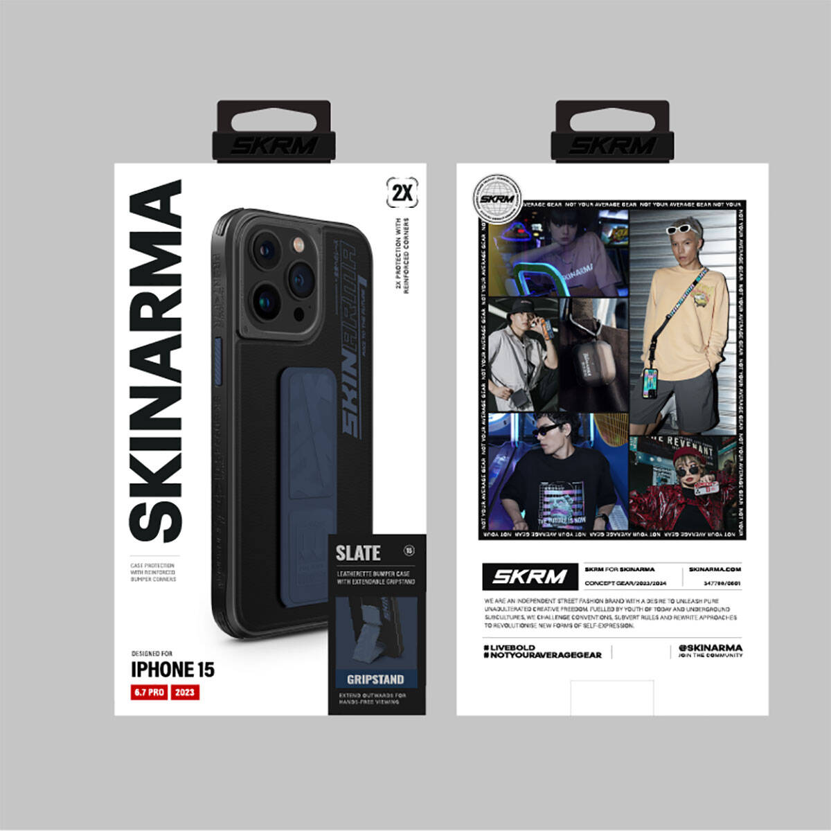 SkinArma iPhone 15 Pro Max Standlı Deri Görünümlü Slate Kılıf
