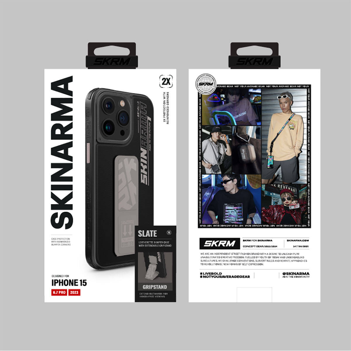 SkinArma iPhone 15 Pro Max Standlı Deri Görünümlü Slate Kılıf