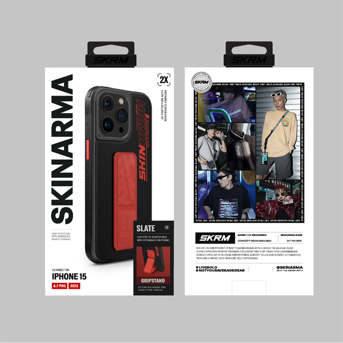 SkinArma iPhone 15 Pro Max Standlı Deri Görünümlü Slate Kılıf