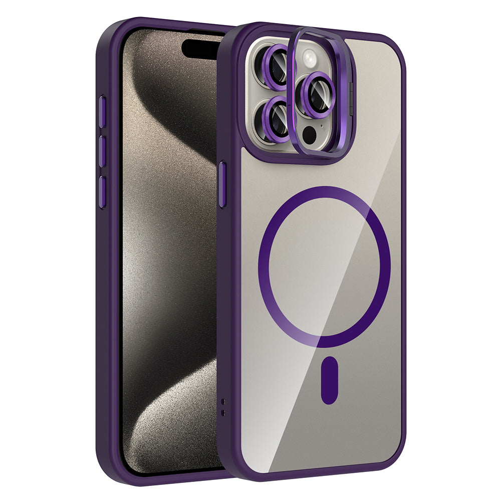 Cepax iPhone 15 Pro Max Standlı ve Kamera Lens Hediyeli M-Safe Şarj Özellikli Etro Kılıf
