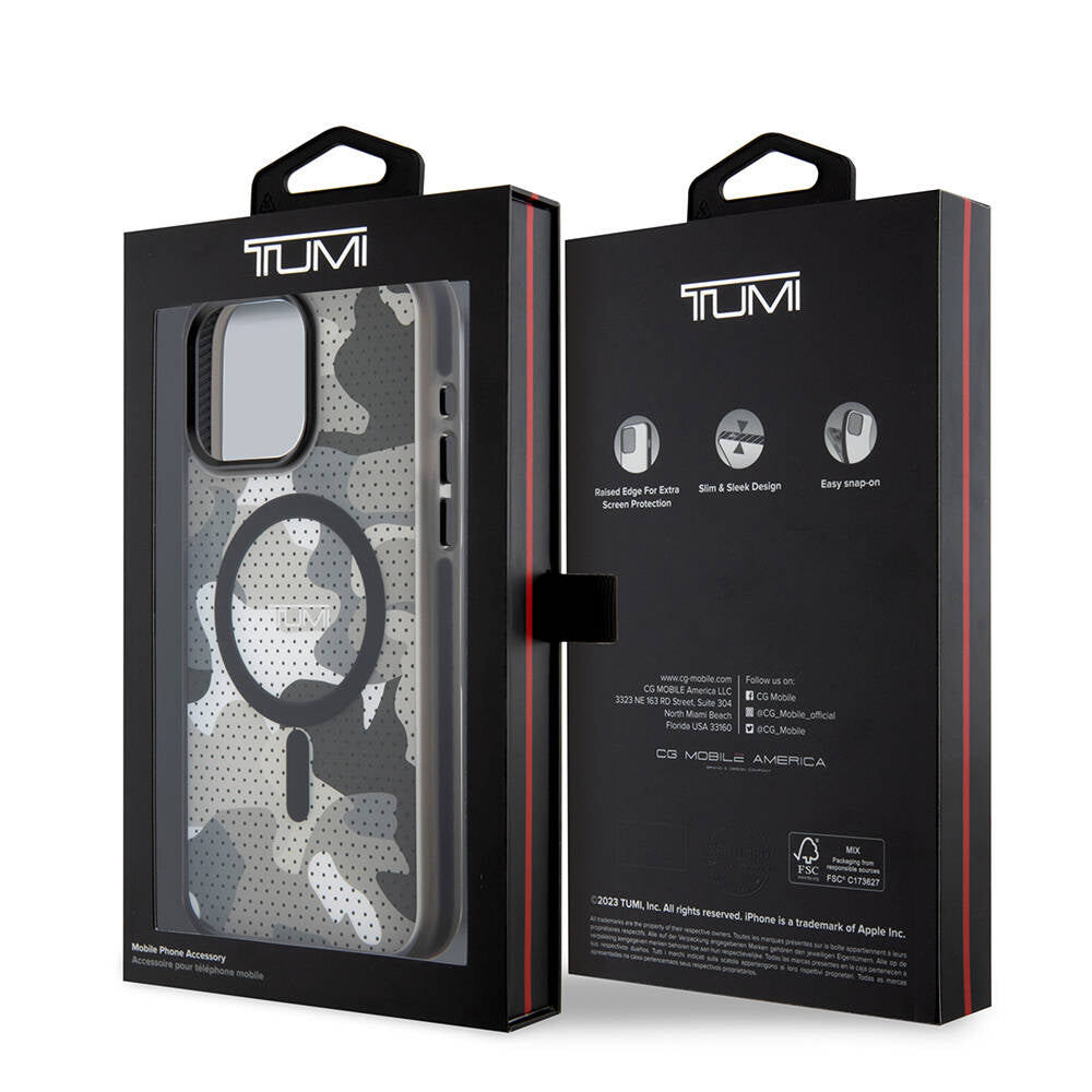 TUMI iPhone 15 Pro Max Orjinal Lisanslı Buzlanmış Saydam Ağ Kamuflajı Desenli Magsafe Kılıf