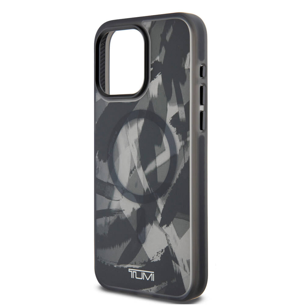 TUMI iPhone 15 Pro Max Orjinal Lisanslı Buzlanmış Saydam Fırça Kamuflajı Desenli Magsafe Kılıf