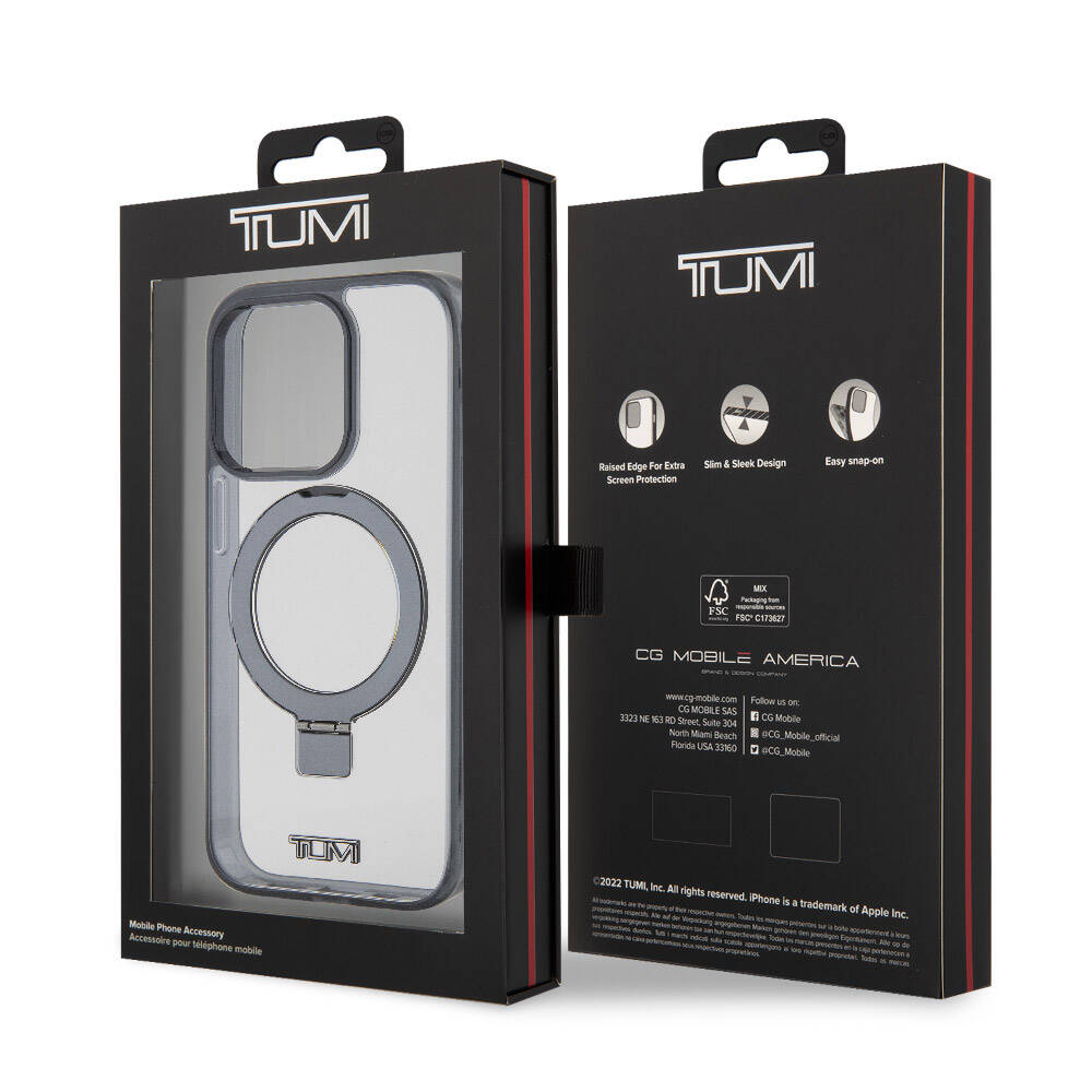 TUMI iPhone 15 Pro Max Orjinal Lisanslı M-safe Şarj Özellikli Metal Logolu Ring Standlı Silikon Kılıf