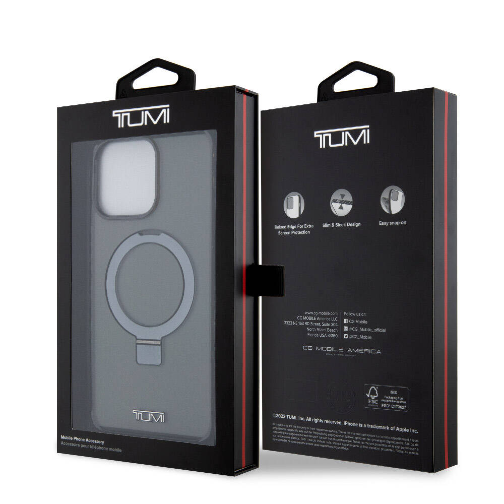 TUMI iPhone 15 Pro Max Orjinal Lisanslı M-safe Şarj Özellikli PC TPU Metal Logolu Ring Standlı Kılıf