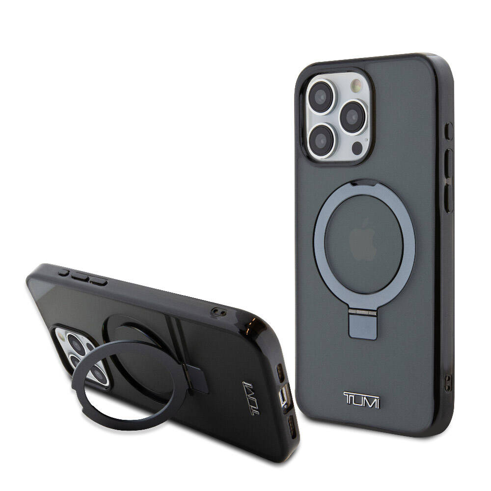 TUMI iPhone 15 Pro Max Orjinal Lisanslı M-safe Şarj Özellikli PC TPU Metal Logolu Ring Standlı Kılıf