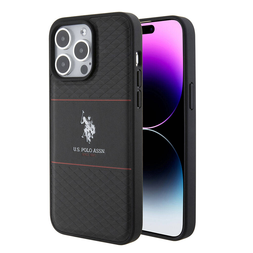 U.S. Polo Assn. iPhone 15 Pro Max Orjinal Lisanslı Deri Şeritli Logo Dizayn Telefon Kılıfı - 1