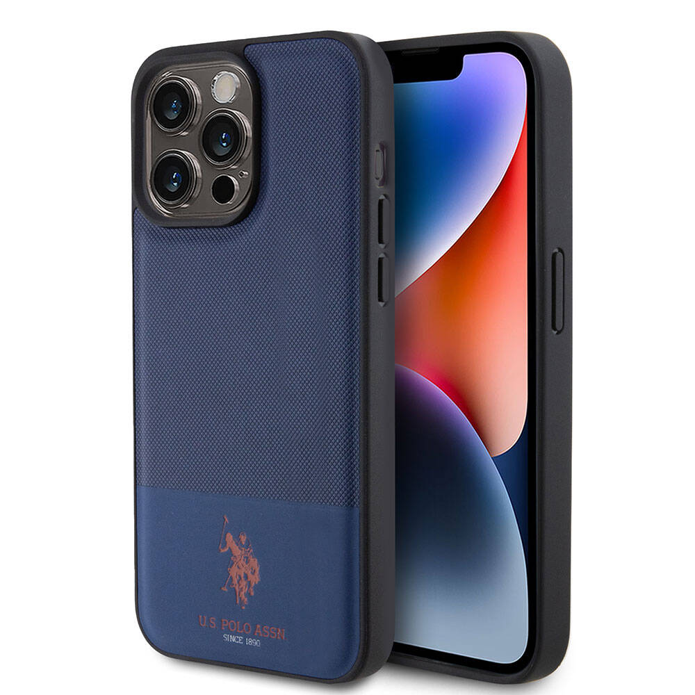 U.S. Polo Assn. iPhone 15 Pro Max Orjinal Lisanslı Suni Deri Arka Yüzey Baskı Logolu Örgü Desenli Telefon Kılıfı - 1