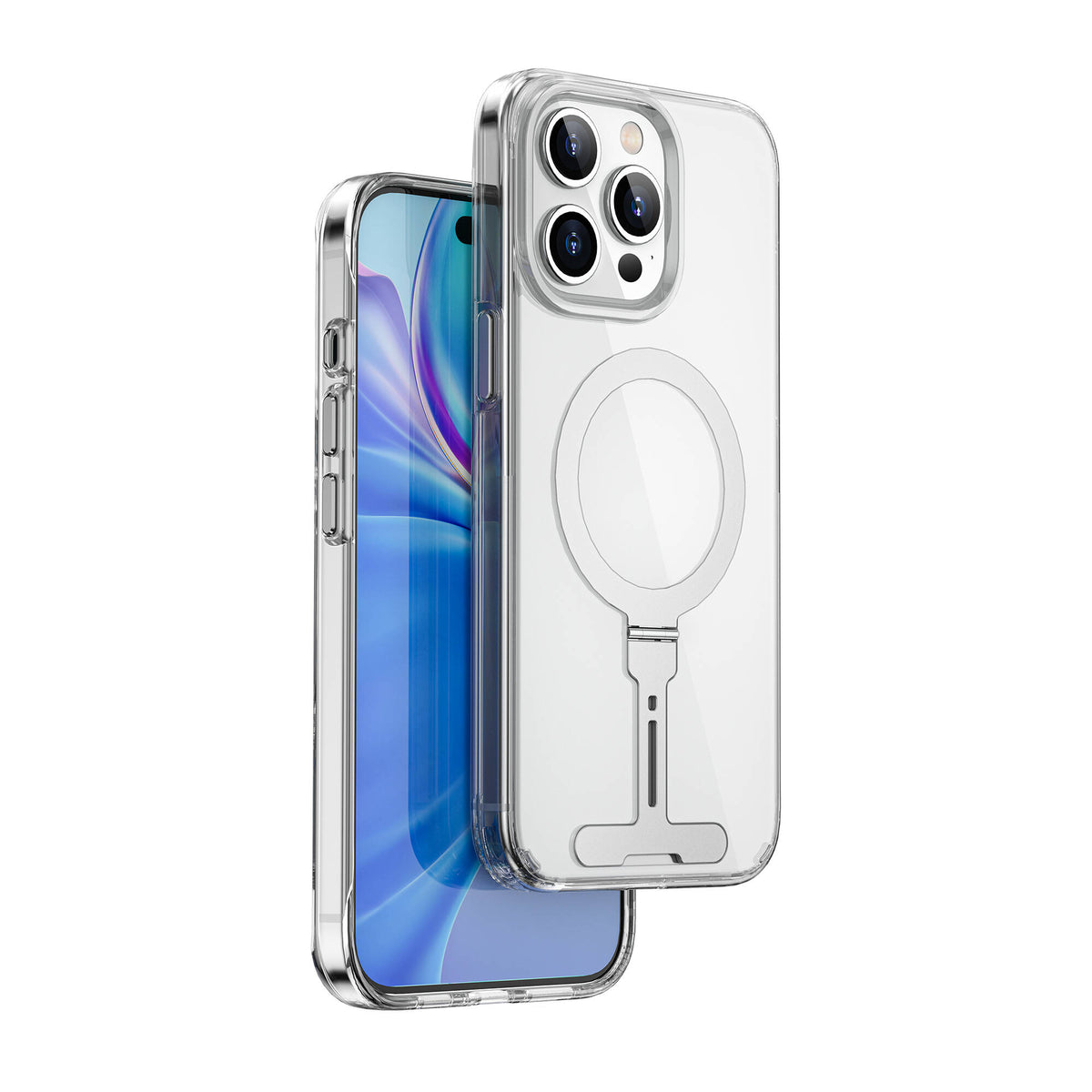 Wiwu FYY-014 iPhone 15 Pro Max M-safe Şarj Özellikli Alüminyum Alaşım Metal Standlı Şeffaf Kılıf