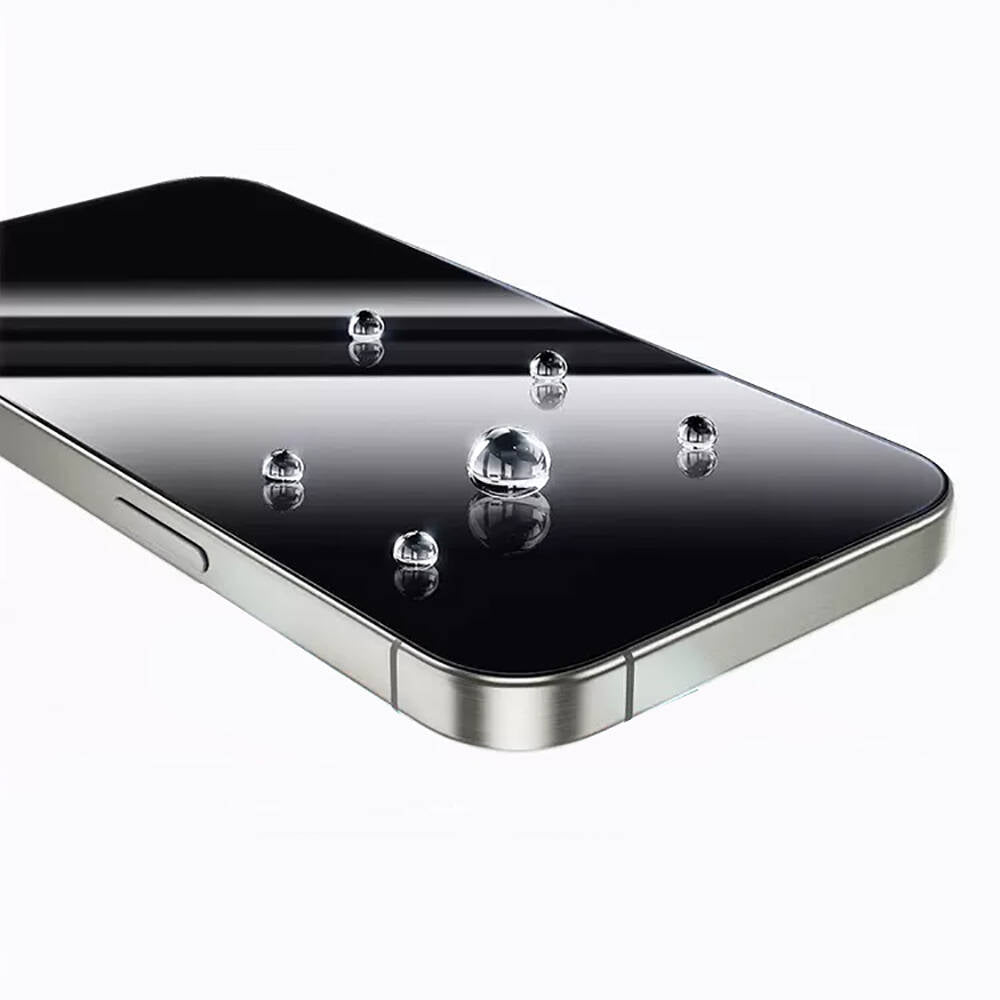 Wiwu GT-009 iPhone 15 Pro Max Polimer Oleofobik Kaplama Şeffaf Pürüzsüz Temperli Cam Ekran Koruyucu