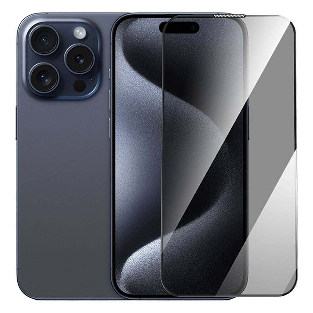 iPhone 15 Pro Max Wiwu GT-011 Anti-Bakteriyel Özellikli Polimer Oleofobik Kaplama Temperli Privacy Cam Ekran Koruyucu