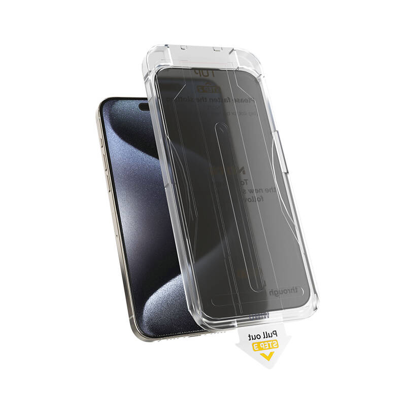 Wiwu Wi-SQ009 iPhone 15 Pro Max Easy Install iPrivacy 360° Anti-Peep Oleofobik Temperli Cam Ekran Koruyucu + Kolay Uygulama Aparatlı