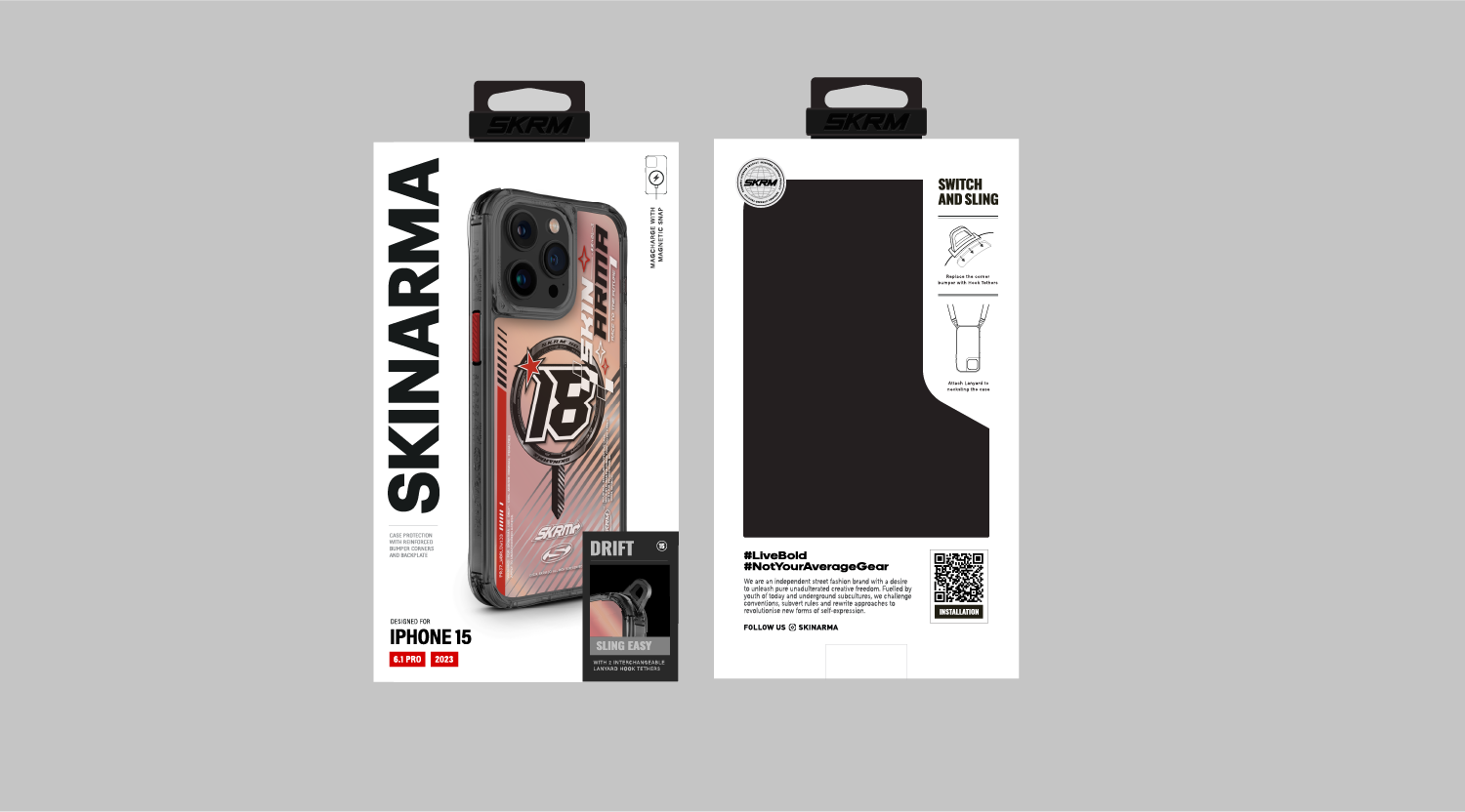 SkinArma iPhone 15 Pro M-safe Şarj Özellikli Sticker Yapıştırmalı Drift Kılıf