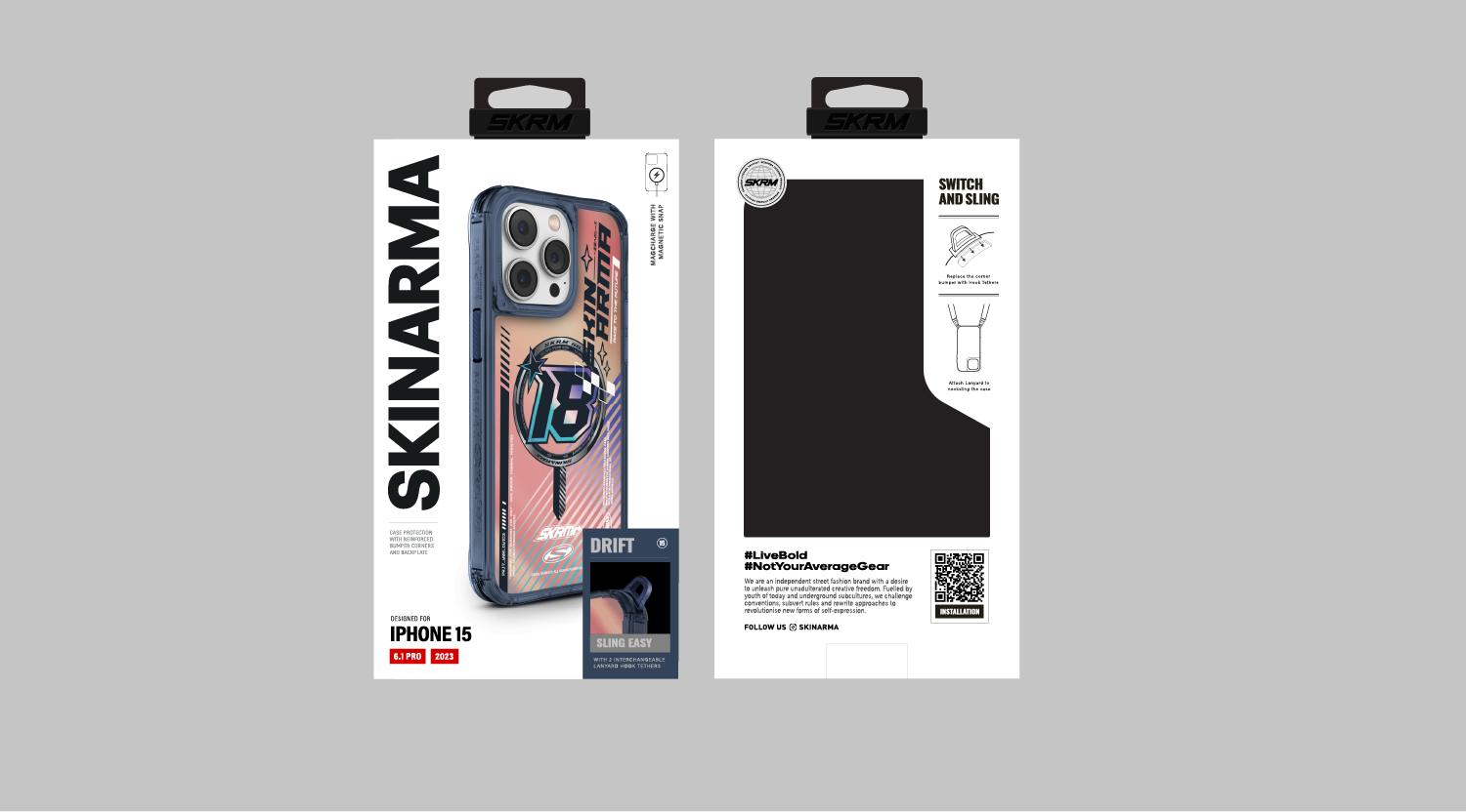 SkinArma iPhone 15 Pro M-safe Şarj Özellikli Sticker Yapıştırmalı Drift Kılıf