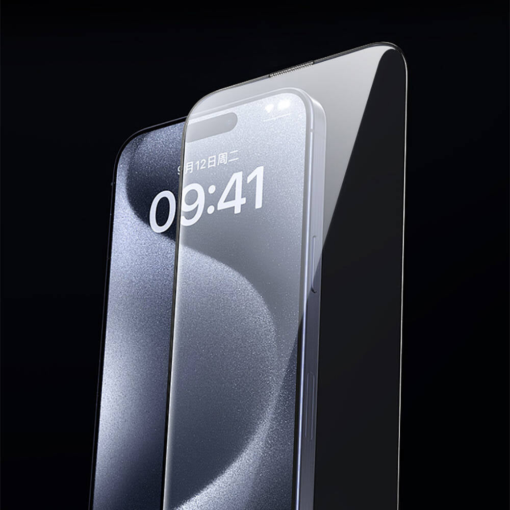 Wiwu GT-009 iPhone 15 Pro Polimer Oleofobik Kaplama Şeffaf Pürüzsüz Temperli Cam Ekran Koruyucu