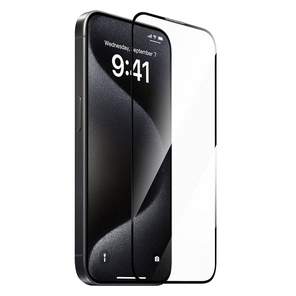 Wiwu GT-009 iPhone 15 Pro Polimer Oleofobik Kaplama Şeffaf Pürüzsüz Temperli Cam Ekran Koruyucu