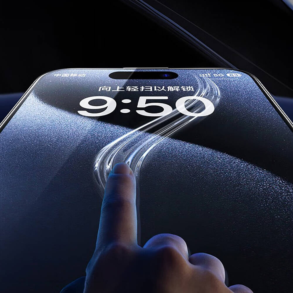 Wiwu SQ-008 iPhone 15 Pro Oleofobik Easy Install Darbeye Karşı Dayanıklı Temperli Cam Ekran Koruyucu + Kolay Uygulama Aparatlı