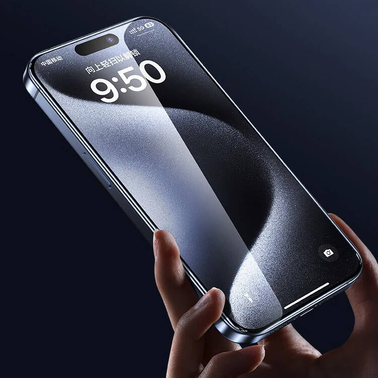 Wiwu GT-009 iPhone 15 Polimer Oleofobik Kaplama Şeffaf Pürüzsüz Temperli Cam Ekran Koruyucu