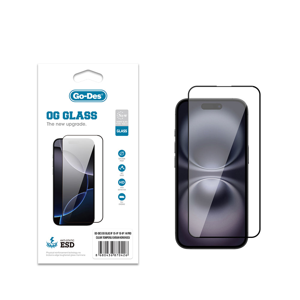 Go Des OG Glass iPhone 16 Antistatik Temperli Cam Ekran Koruyucu
