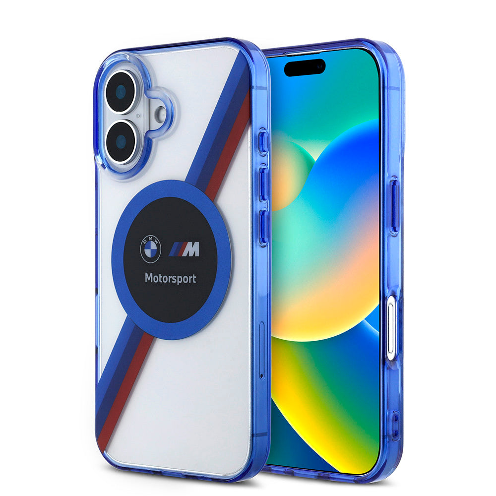 BMW iPhone 16 Kılıf Orjinal Lisanslı Magsafe Şarj Özellikli M Logolu Üç Renk Çizgili Motorsport Circle Telefon Kılıfı-1