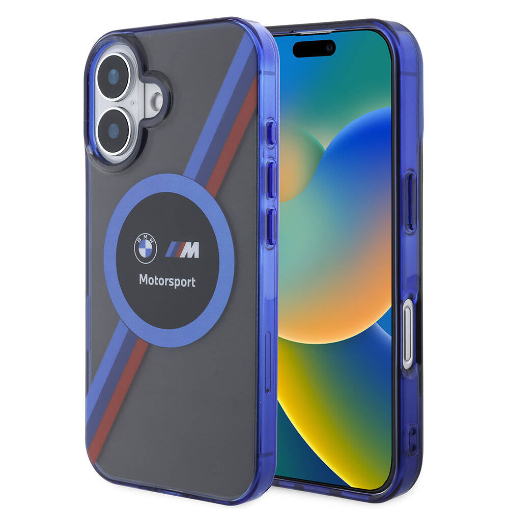 BMW iPhone 16 Orjinal Lisanslı M Logolu Üç Renk Çizgili Motorsport Circle Kılıf