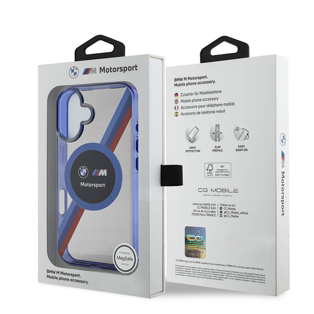 BMW iPhone 16 Orjinal Lisanslı M Logolu Üç Renk Çizgili Motorsport Circle Kılıf