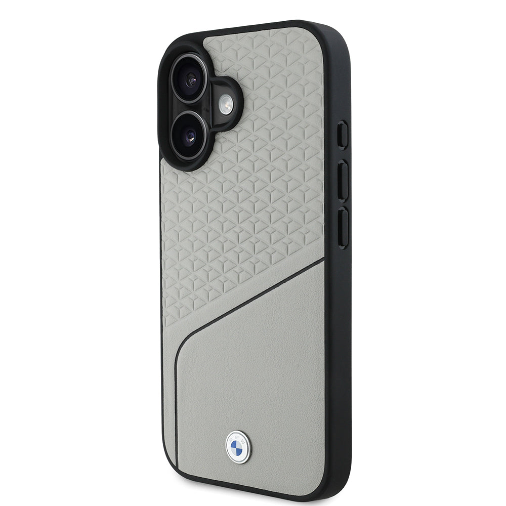 BMW iPhone 16 Orjinal Lisanslı M-safe Metal Logolu Dokulu ve Çizgili Deri Kılıf