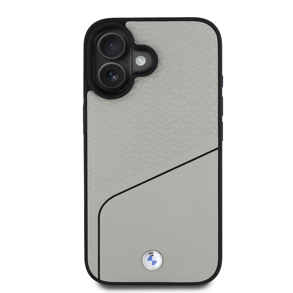 BMW iPhone 16 Orjinal Lisanslı M-safe Metal Logolu Dokulu ve Çizgili Deri Kılıf