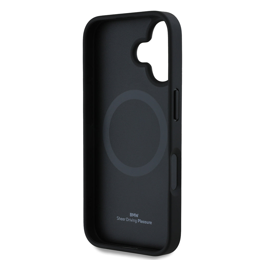 iPhone 16 Kılıf BMW Orjinal Lisanslı M-safe Şarj Özellikli Metal Logolu Yarım Dokulu Circle Deri Kılıf