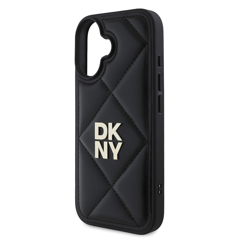 DKNY iPhone 16 Orjinal Lisanslı Kapitone Tasarımlı Metal Logolu Deri Kılıf