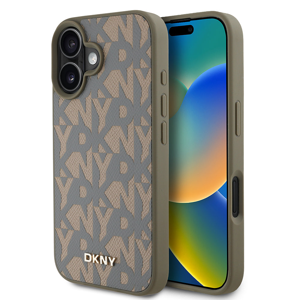 DKNY iPhone 16 Orjinal Lisanslı M-safe 3D Yazılı Grid Pattern Kılıf