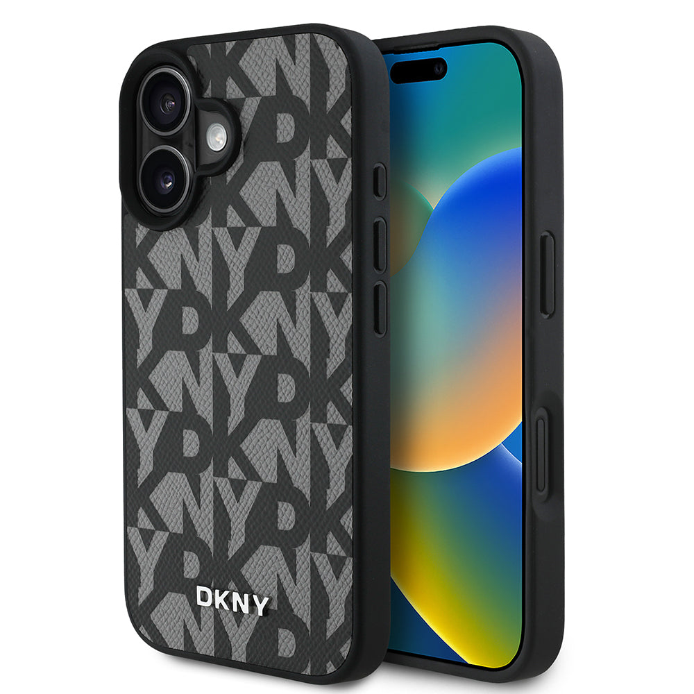 DKNY iPhone 16 Orjinal Lisanslı M-safe 3D Yazılı Grid Pattern Kılıf