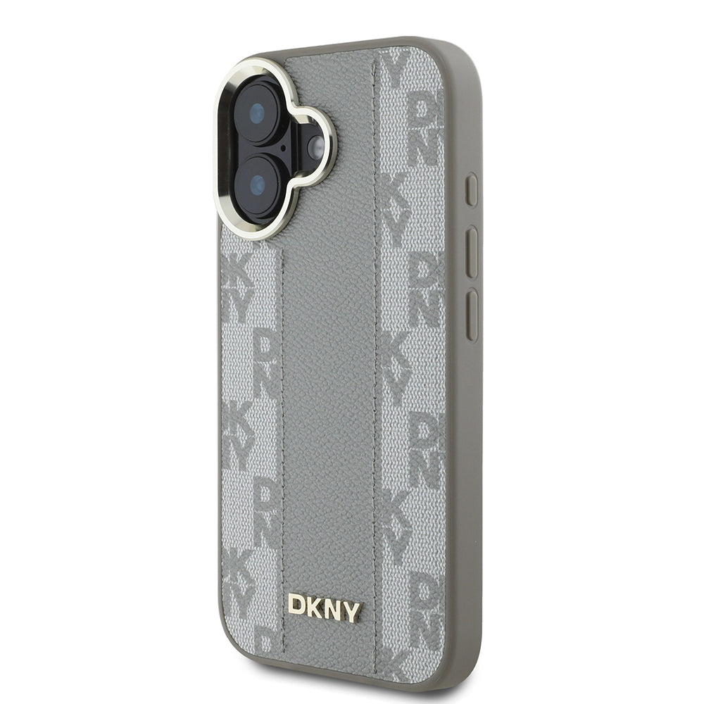 DKNY iPhone 16 Orjinal Lisanslı M-safe Şarj Özellikli 3D Yazılı Checkered Pattern Kılıf