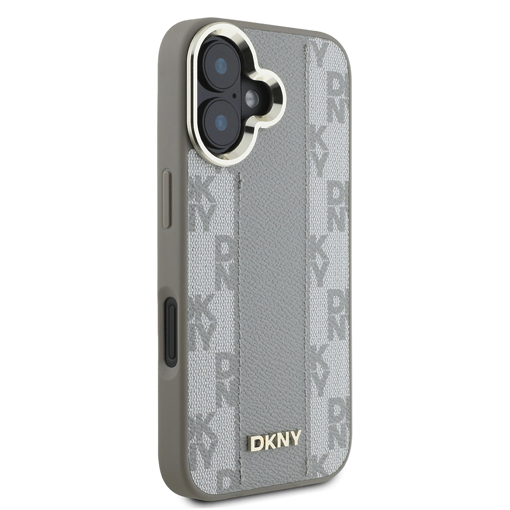 DKNY iPhone 16 Orjinal Lisanslı M-safe Şarj Özellikli 3D Yazılı Checkered Pattern Kılıf