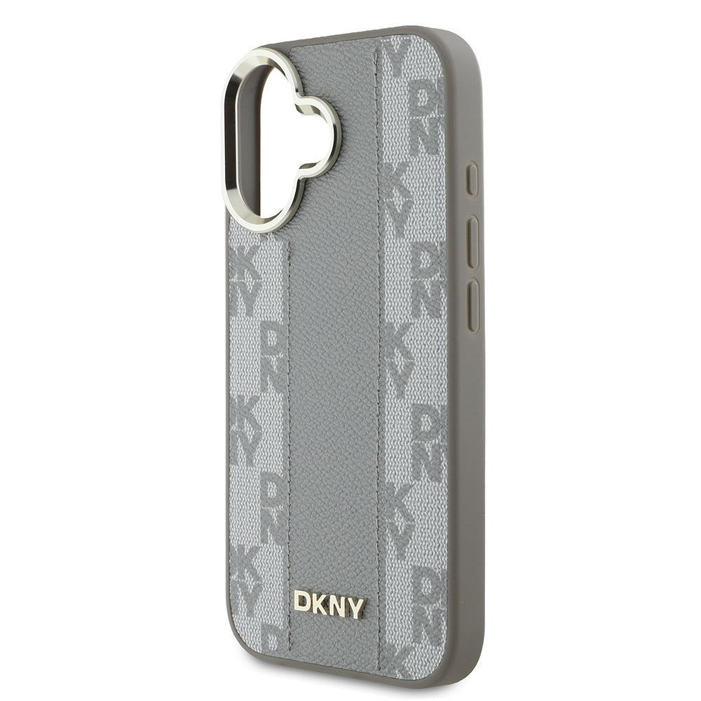 DKNY iPhone 16 Orjinal Lisanslı M-safe Şarj Özellikli 3D Yazılı Checkered Pattern Kılıf