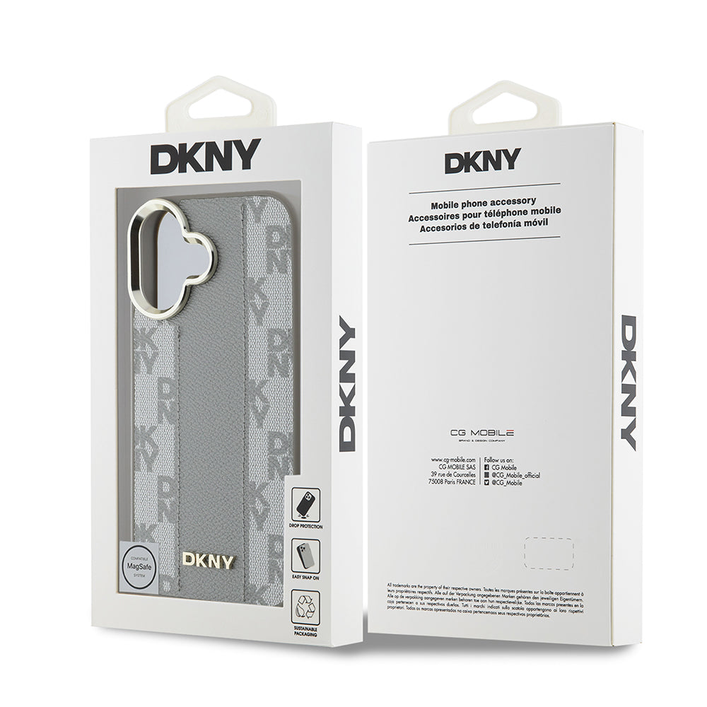 DKNY iPhone 16 Orjinal Lisanslı M-safe Şarj Özellikli 3D Yazılı Checkered Pattern Kılıf