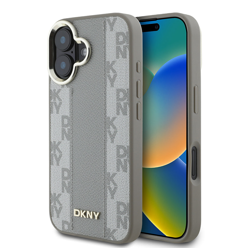 DKNY iPhone 16 Orjinal Lisanslı M-safe Şarj Özellikli 3D Yazılı Checkered Pattern Kılıf