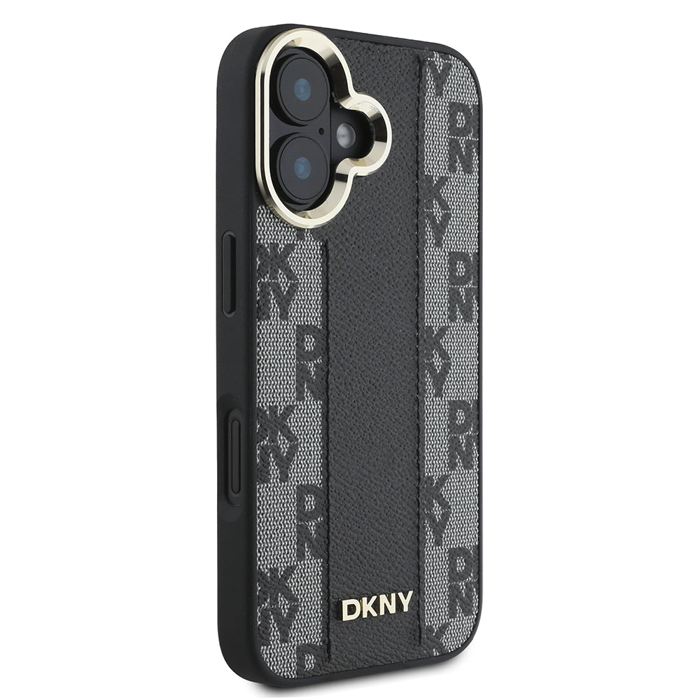 DKNY iPhone 16 Orjinal Lisanslı M-safe Şarj Özellikli 3D Yazılı Checkered Pattern Kılıf