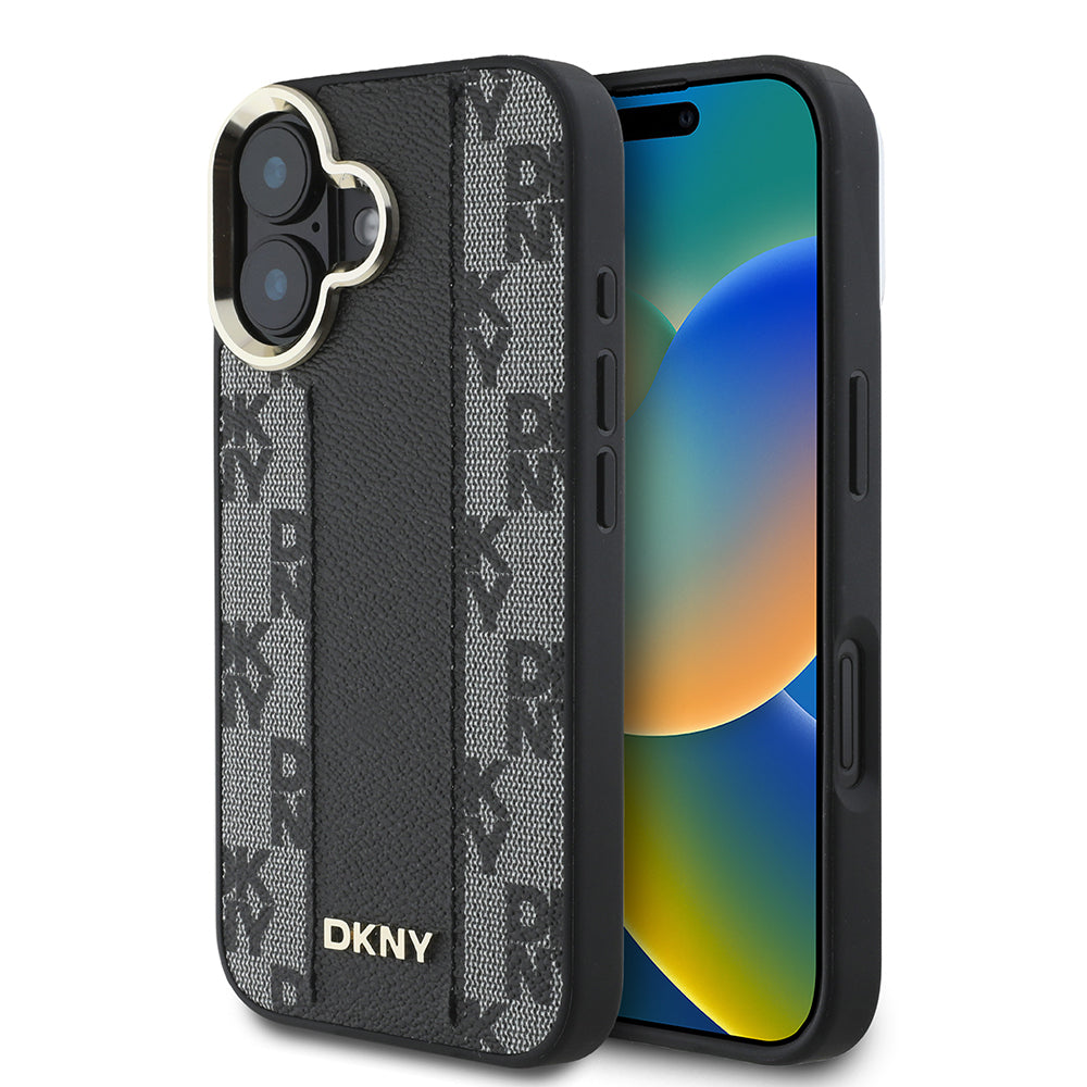 DKNY iPhone 16 Orjinal Lisanslı M-safe Şarj Özellikli 3D Yazılı Checkered Pattern Kılıf